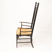James Plucknett, attributed. Probably for Collier & Plucknett. An Exaggerated High Back Anglo-Japanese Ebonized Armchair - Thumbnail 4