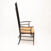 James Plucknett, attributed. Probably for Collier & Plucknett. An Exaggerated High Back Anglo-Japanese Ebonized Armchair - Thumbnail 5