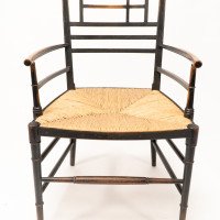 James Plucknett, attributed. Probably for Collier & Plucknett. An Exaggerated High Back Anglo-Japanese Ebonized Armchair - Thumbnail 9