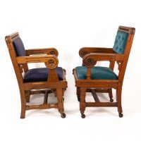 Bruce Talbert for Gillow and Co. – Gothic Revival Armchairs in Blue Upholstery - Thumbnail 2