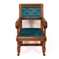 Bruce Talbert for Gillow and Co. – Gothic Revival Armchairs in Blue Upholstery - Thumbnail 4