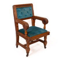 Bruce Talbert for Gillow and Co. – Gothic Revival Armchairs in Blue Upholstery - Thumbnail 3