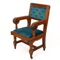 Bruce Talbert for Gillow and Co. – Gothic Revival Armchairs in Blue Upholstery - Thumbnail 5