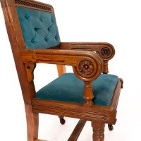 Bruce Talbert for Gillow and Co. – Gothic Revival Armchairs in Blue Upholstery - Thumbnail 10