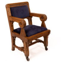 Bruce Talbert for Gillow and Co. – Gothic Revival Armchairs in Blue Upholstery - Thumbnail 11