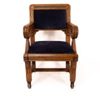Bruce Talbert for Gillow and Co. – Gothic Revival Armchairs in Blue Upholstery - Thumbnail 12