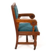 Bruce Talbert for Gillow and Co. – Gothic Revival Armchairs in Blue Upholstery - Thumbnail 6