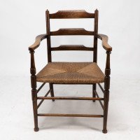 Morris and Co. A rare Arts and Crafts ladder back rush seat armchair - Thumbnail 2