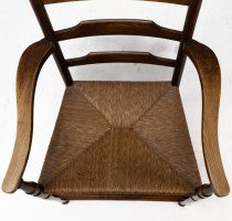 Morris and Co. A rare Arts and Crafts ladder back rush seat armchair - Thumbnail 10