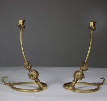 W. A. S. Benson. A Pair of Arts & Crafts Brass Table Lamps with Heart Shaped Bases - Thumbnail 2