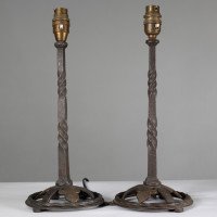 Arts and Crafts Pair of Hand Wrought and Twisted Iron Table Lamps (c.1900) - Thumbnail 2