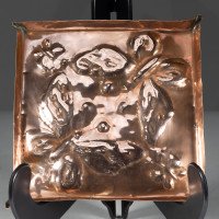 An Arts & Crafts Copper Tray with Repousse Butterfly Decoration