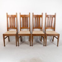 E. A. Taylor for Wylie & Lochhead. A Set of Four Arts & Crafts Oak Dining Chairs - Thumbnail 2