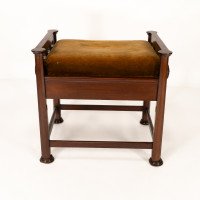 J. S. Henry in the Style of Voysey. An Arts & Crafts Walnut Adjustable Piano Stool - Thumbnail 2