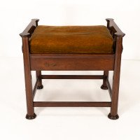 J. S. Henry in the Style of Voysey. An Arts & Crafts Walnut Adjustable Piano Stool - Thumbnail 5