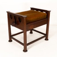 J. S. Henry in the Style of Voysey. An Arts & Crafts Walnut Adjustable Piano Stool - Thumbnail 6