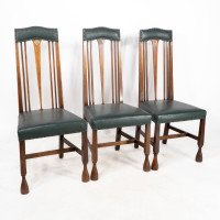 Liberty & Co., attributed. Set of 3 Dining Chairs with Voysey Style Inlaid Pewter Heart - Thumbnail 2