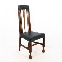 Liberty & Co., attributed. Set of 3 Dining Chairs with Voysey Style Inlaid Pewter Heart - Thumbnail 4