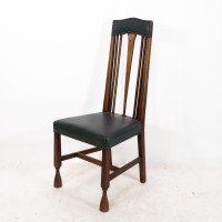 Liberty & Co., attributed. Set of 3 Dining Chairs with Voysey Style Inlaid Pewter Heart - Thumbnail 6