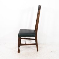 Liberty & Co., attributed. Set of 3 Dining Chairs with Voysey Style Inlaid Pewter Heart - Thumbnail 8