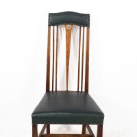 Liberty & Co., attributed. Set of 3 Dining Chairs with Voysey Style Inlaid Pewter Heart - Thumbnail 9