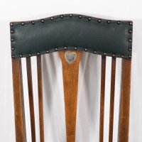 Liberty & Co., attributed. Set of 3 Dining Chairs with Voysey Style Inlaid Pewter Heart - Thumbnail 10