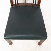 Liberty & Co., attributed. Set of 3 Dining Chairs with Voysey Style Inlaid Pewter Heart - Thumbnail 12
