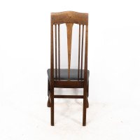 Liberty & Co., attributed. Set of 3 Dining Chairs with Voysey Style Inlaid Pewter Heart - Thumbnail 18