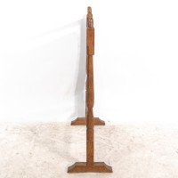 Albert Harrison Thirsk, attributed. A Carved & Adzed Oak Fire Screen with Leather Panel - Thumbnail 4