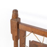 Albert Harrison Thirsk, attributed. A Carved & Adzed Oak Fire Screen with Leather Panel - Thumbnail 7