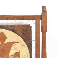 Albert Harrison Thirsk, attributed. A Carved & Adzed Oak Fire Screen with Leather Panel - Thumbnail 10