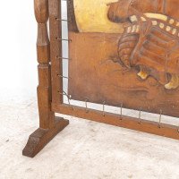 Albert Harrison Thirsk, attributed. A Carved & Adzed Oak Fire Screen with Leather Panel - Thumbnail 11
