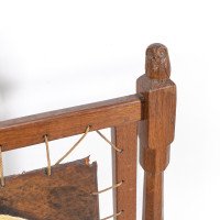 Albert Harrison Thirsk, attributed. A Carved & Adzed Oak Fire Screen with Leather Panel - Thumbnail 9