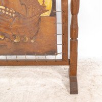 Albert Harrison Thirsk, attributed. A Carved & Adzed Oak Fire Screen with Leather Panel - Thumbnail 12