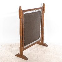 Albert Harrison Thirsk, attributed. A Carved & Adzed Oak Fire Screen with Leather Panel - Thumbnail 14
