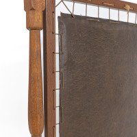 Albert Harrison Thirsk, attributed. A Carved & Adzed Oak Fire Screen with Leather Panel - Thumbnail 17