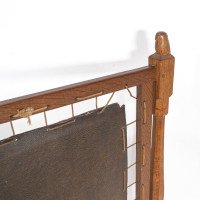 Albert Harrison Thirsk, attributed. A Carved & Adzed Oak Fire Screen with Leather Panel - Thumbnail 18