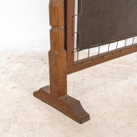 Albert Harrison Thirsk, attributed. A Carved & Adzed Oak Fire Screen with Leather Panel - Thumbnail 19