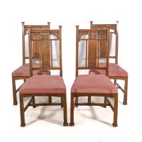 Robson & Sons – Set of 4 Arts and Crafts oak chairs with carved floral backs - Thumbnail 2