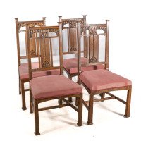 Robson & Sons – Set of 4 Arts and Crafts oak chairs with carved floral backs - Thumbnail 3