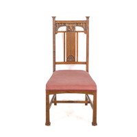 Robson & Sons – Set of 4 Arts and Crafts oak chairs with carved floral backs - Thumbnail 5