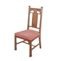 Robson & Sons – Set of 4 Arts and Crafts oak chairs with carved floral backs - Thumbnail 6