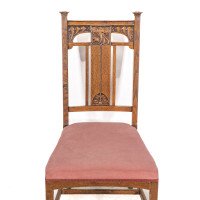 Robson & Sons – Set of 4 Arts and Crafts oak chairs with carved floral backs - Thumbnail 9