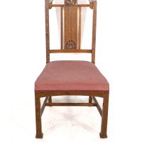 Robson & Sons – Set of 4 Arts and Crafts oak chairs with carved floral backs - Thumbnail 12