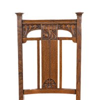 Robson & Sons – Set of 4 Arts and Crafts oak chairs with carved floral backs - Thumbnail 10