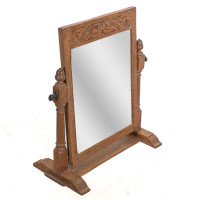 English Oak Cotswold Style Dressing Table Mirror with Turned Acorn Finials