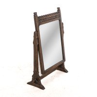English Oak Gothic Style Dressing Table Mirror with Castellated Top