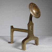 An Arts & Crafts Set of Brass Fire Dogs & Matching Utensils - Thumbnail 3