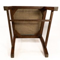 Heals. Set of 4 Arts & Crafts Oak Lattice Back Dining Chairs & Blue Damask Seats - Thumbnail 20