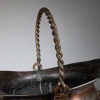 Arts & Crafts Copper Coal Bucket W. Repousse Leaf Decoration & Rope Twist Handle - Thumbnail 8